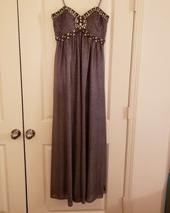 Strapless silver full length dress